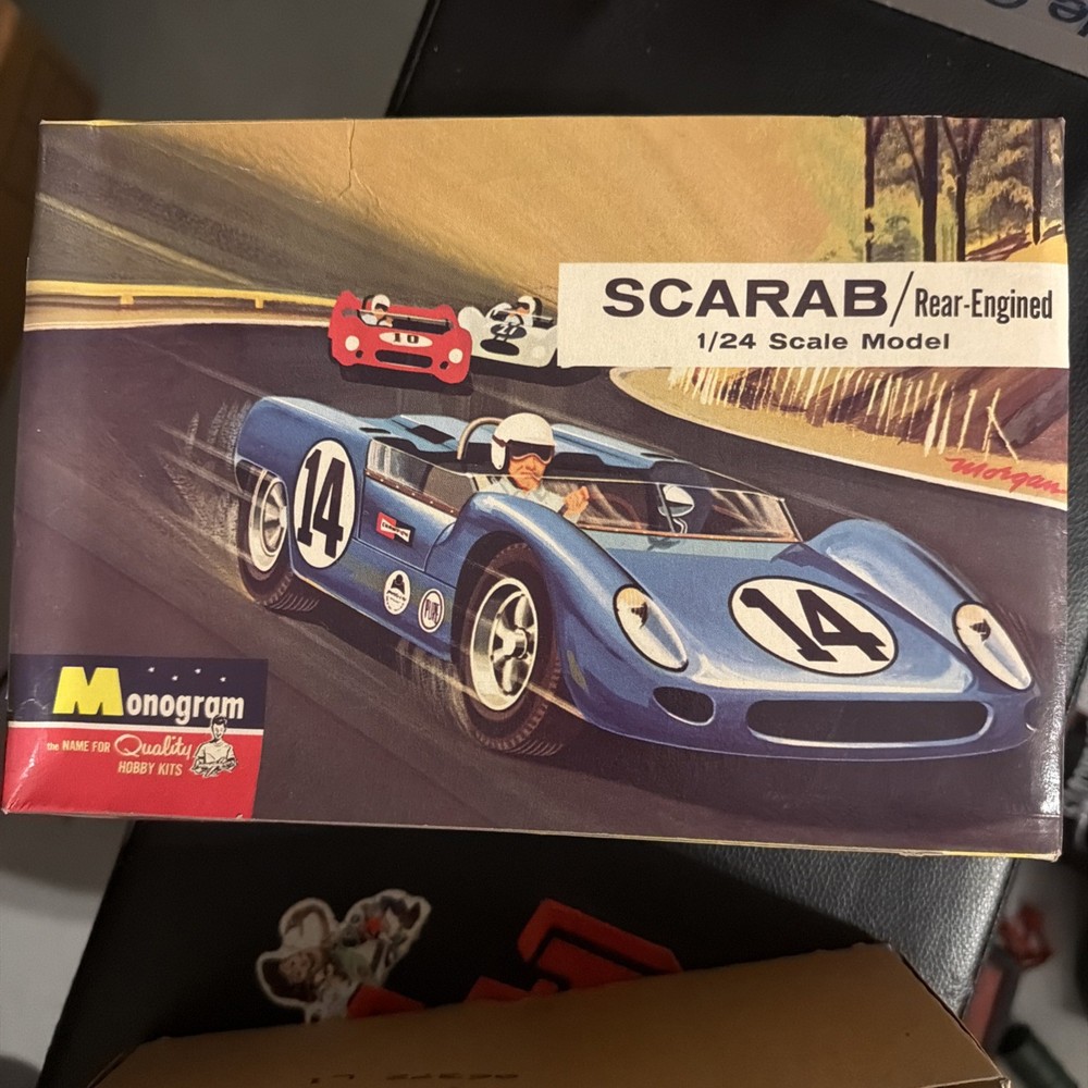 Monogram Scarab Rear Engined 1/24 Plastic Model Kit Sealed Parts Open Box