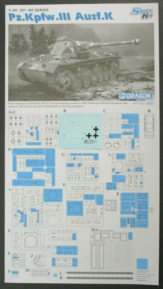Dragon 1/35 Scale Pz.Kpfw.III Ausf.K Decals & Directions from Kit No. 6903
