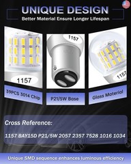 Alopee 2-Pack 1157 LED Bulb White 12V-15V DC BAY15D Bulb 39SMD 3014 Chip