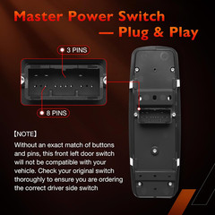 Master Power Window Switch Driver Side Front Left Door Control Button,Fits 2016