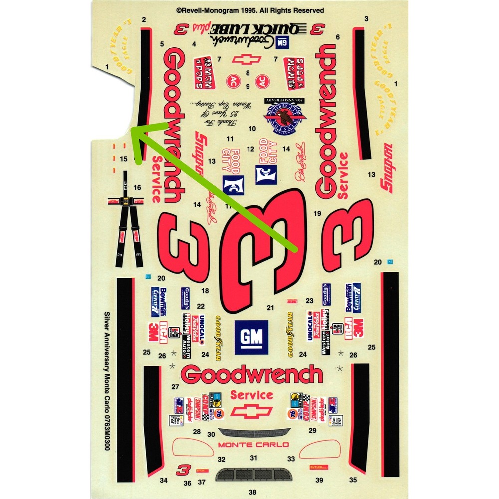 Revell #3 Goodwrench Silver Anniversary Monte Carlo 1:25 NASCAR Decals PARTIAL