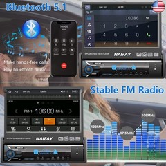 Naifay Single Din Touchscreen Car Stereo with Carplay & Android Auto, 7inch