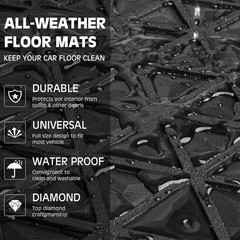 CAR PASS Bling Diamond Car Mats Rubber Floor Mats Full Set Anti-Slip 3D Rhombus
