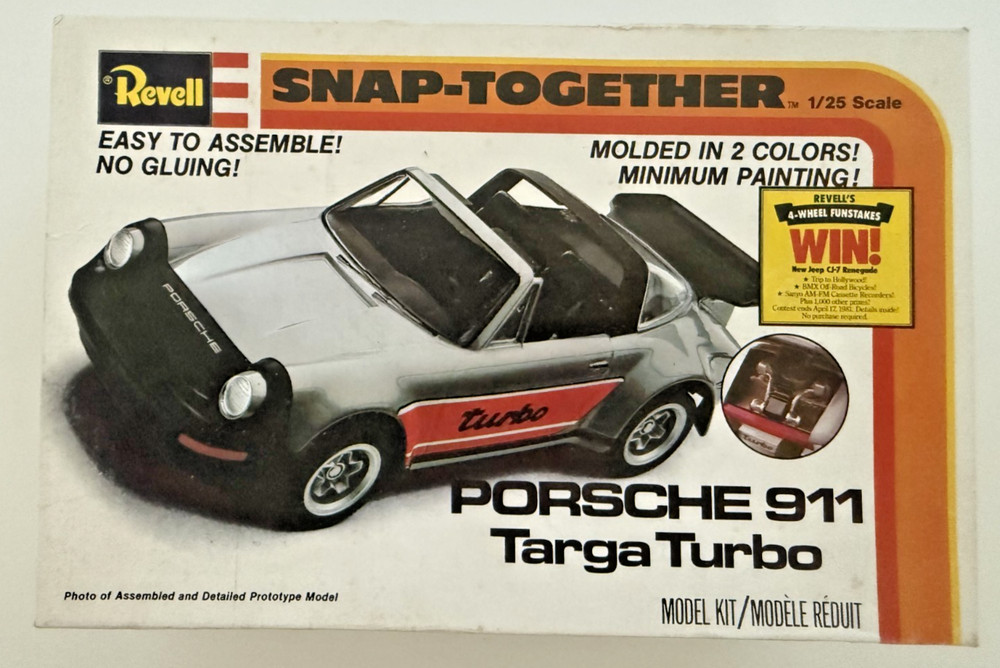 Revell Porsche 911 Targa Turbo Snap-Together 1/25 Model 6212 1980 USA Complete