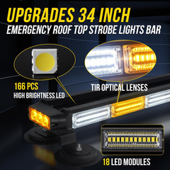 34Inch 166 LED Emergency Rooftop Strobe Lights Bar Flashing Safety Traffic Advis
