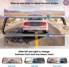 10” Mirror Dash Cam Night Vision 1080P FHD Full Touch Screen Front and Rear