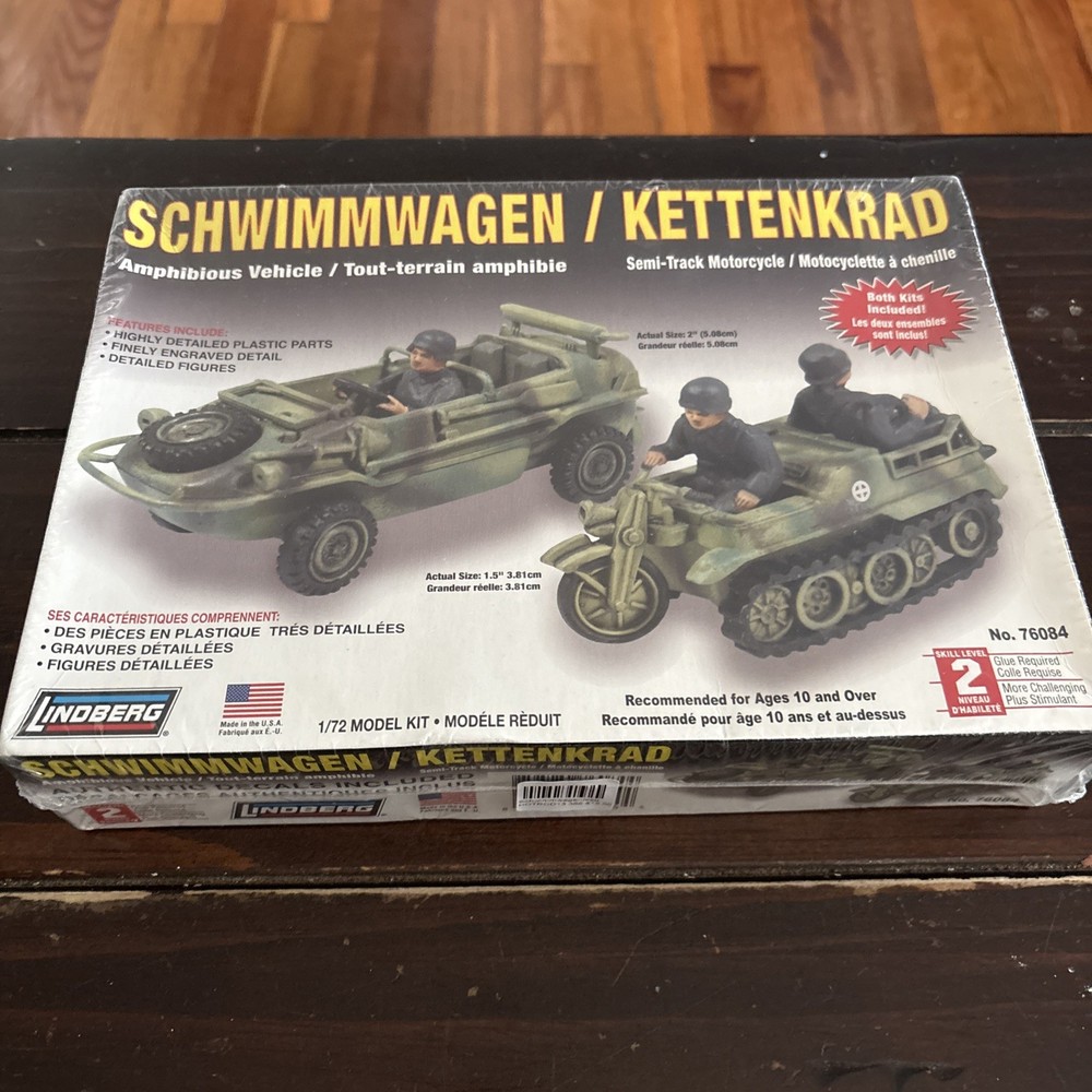 NIB Lindberg 76084 1:72 Scale WWII German Army Schwimmagen/Kettenrad Model Kit