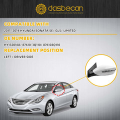7Pin Left Side Door Mirror Compatible with 2011-2014 Hyundai Sonata Driver Side