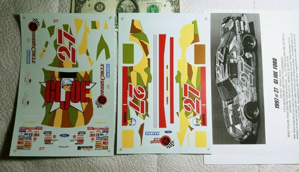 Brand ? WATER SLIDE DECALS 1:24 1/24 NASCAR ARMY #27 GI JOE Hasbro Reproduction