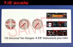 1/8 UNIVERSAL-STYLE 4-3/8″ TAN GAUGES plus RADIO for 1/8 scale MODEL kits—READ