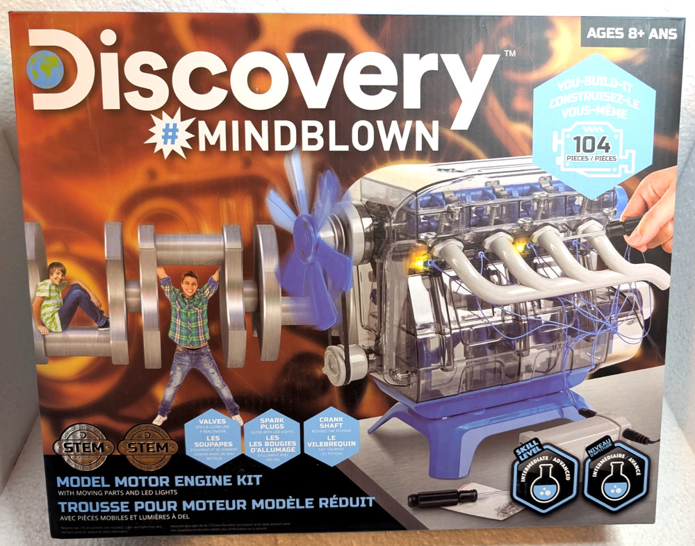 Discovery #Mindblown Model Engine Kit W/ Moving Motor Parts LED, New Open Box