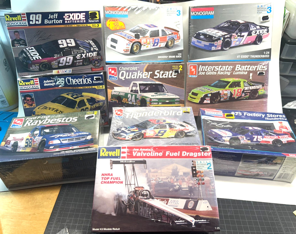 Vintage Lot of 10 BRAND NEW 1:24 1:25 NASCAR Model Cars AMT Revell Monogram NOS