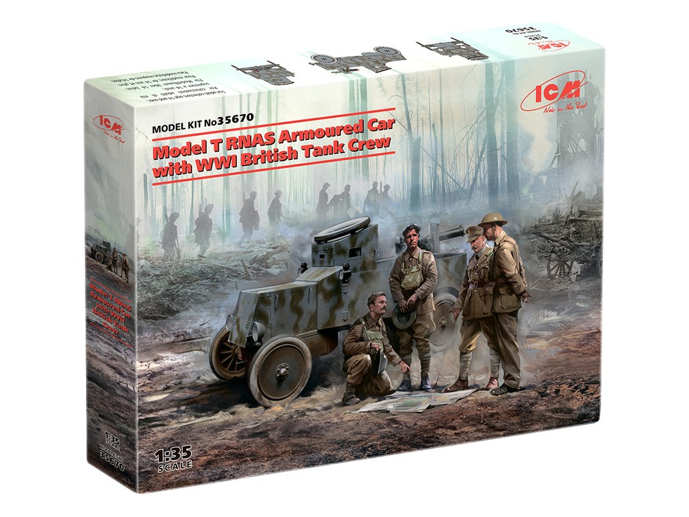 ICM 35670 – Model T RNAS Armoured Car with WWI British Tank Crew – Model Kit