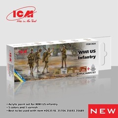 Acrylic paint set for WWI US infantry Grey, Brown, Green ICM 3024 for model kit