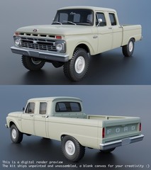 1/25 1966 Ford F-250 Crew Cab Truck Model Kit with Engine, Clear Parts & Tires
