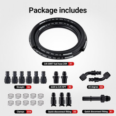 3/8 Fuel Line Kit 25FT, SAE 30R7 NBR Rubber Push Lock Fuel Hose with 14 Fitting
