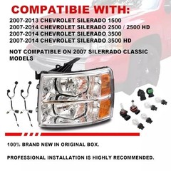 2PCS Headlights Assembly W/Bulbs and Harness For 2007-2013 Chevy Silverado