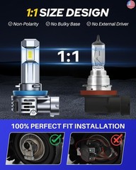 AUTOONE H11 H8 H9 LED Bulbs 40000LM for Car Halogen Fog Light Replacement, 99%