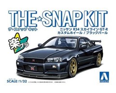 Aoshima 1/32 NISSAN SKYLINE R34 GTR Custom Wheels Plastic Model Kit *BLACK*
