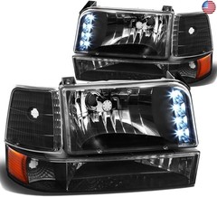 DNA MOTORING HL-OH-F15092-6P-LED-BK-AM Black Amber Headlights Compatible with