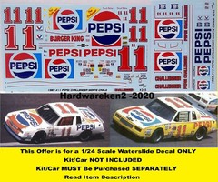 NASCAR DECAL #11 PEPSI WHITE 1983 MONTE CARLO DARRELL WALTRIP 1/24 POWERSLIDE