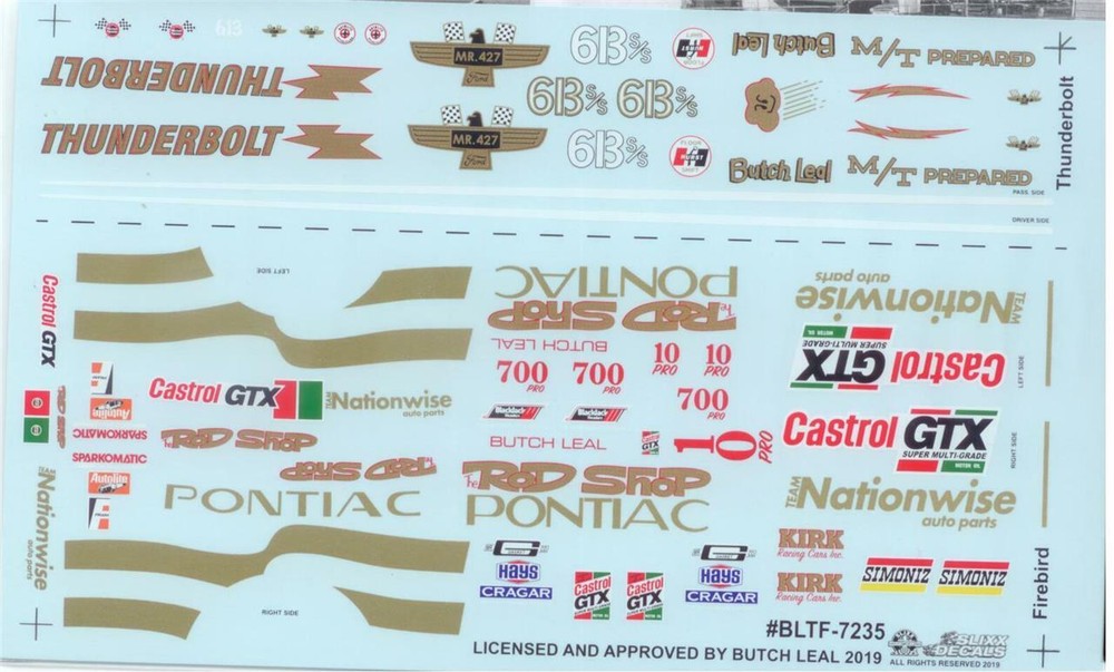 Slixx 7235 Castrol GTX/Rod Shop/64 Thunderbolt Butch Leal 1/24 1/25 Drag decal