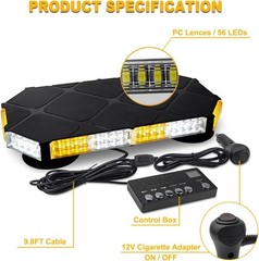 56 LED Amber Rooftop Strobe Beacon Lights Bar W/Controller Magnetic Emergency Tr