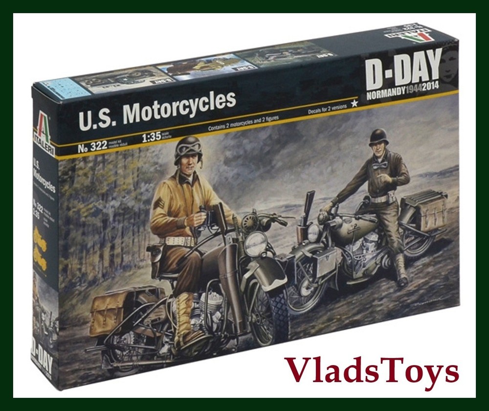 Italeri Plastic Model kit 1/35 Scale U.S. MOTORCYCLES HARLEY DAVIDSON D-DAY #322