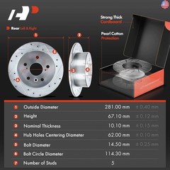 A-Premium 11.06 inch(281 mm) Rear Drilled and Slotted Disc Brake Rotors +