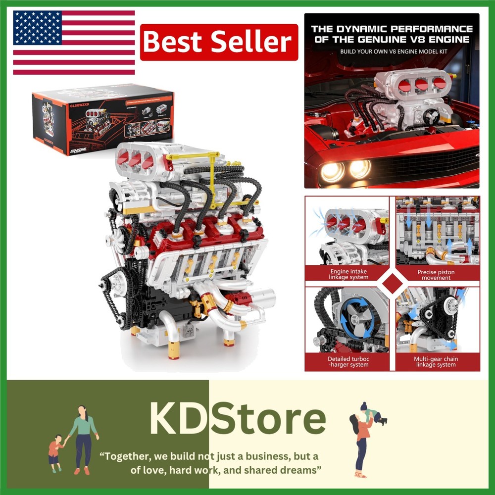 V8 Engine Model Kit DIY STEM Build Your Own Car Engine 2347pcs for Kids Adults