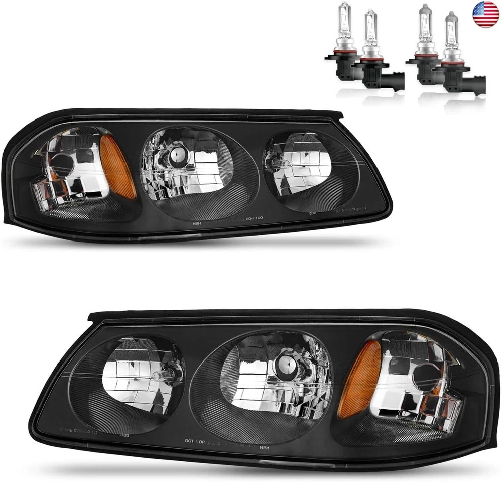 Headlights Assembly W/Bulbs for 2000-2005 Chevy Impala Halogen Headlamp
