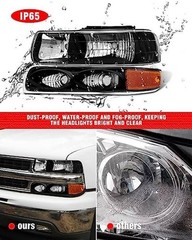 Headlight Assembly for 1999 2000 2001 2002 99-06 Black Housing Amber Reflector