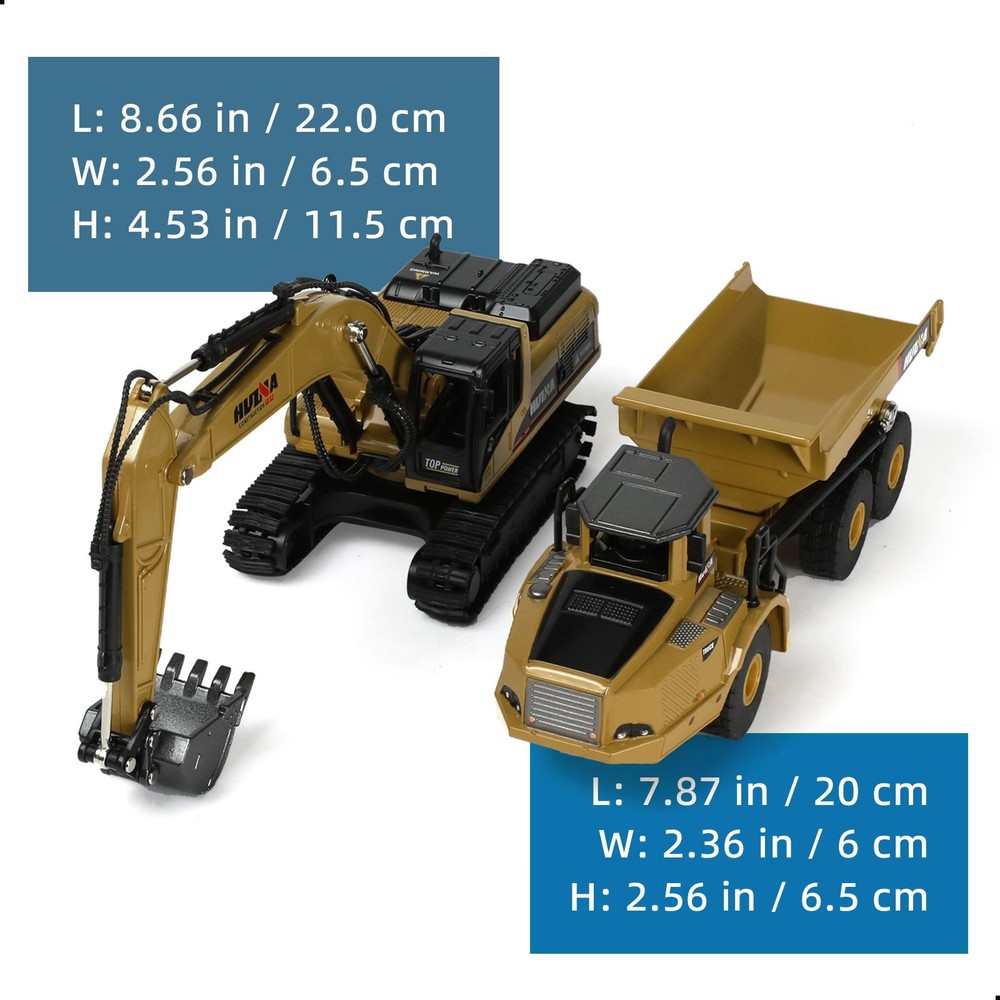 Toy set Dump truck and excavator, die-cast model of construction equipment,