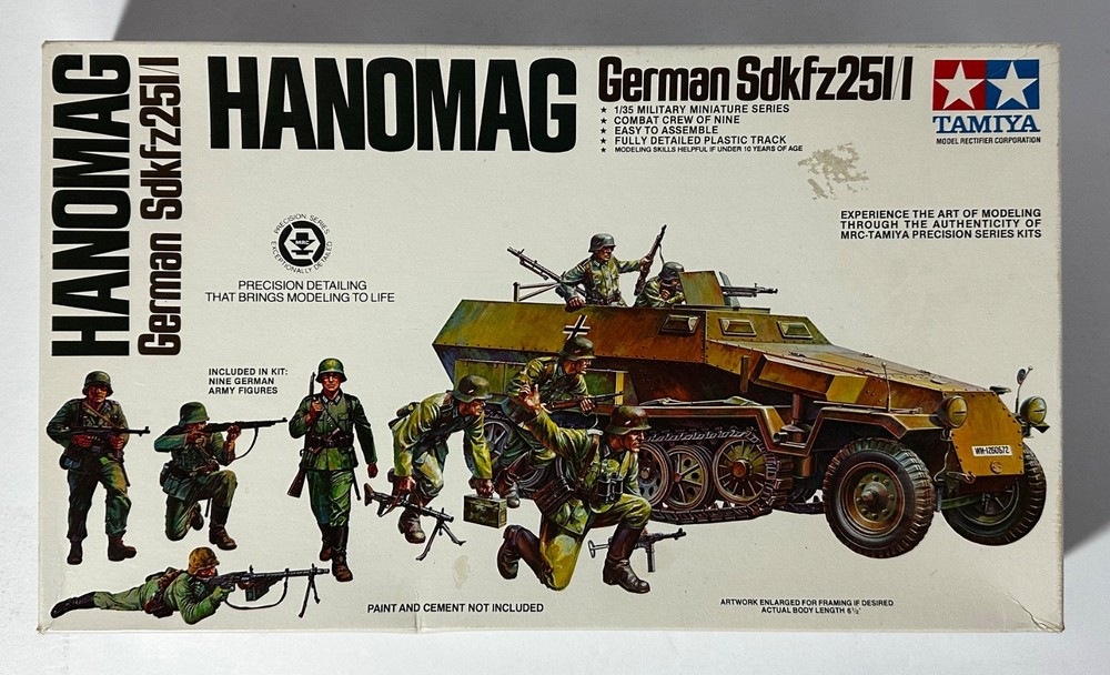 Tamiya MM-120A 1/35 Scale Sd.Kfz. 251/1 Hanomag w/9 Figures – VTG, Parts Sealed