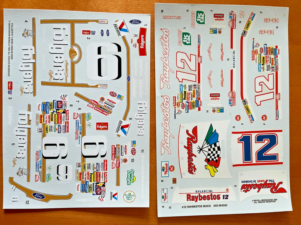 Monogram 1/24 Scale NASCAR STRICKLIN BUICK and MARTIN FORD Decal Sheets