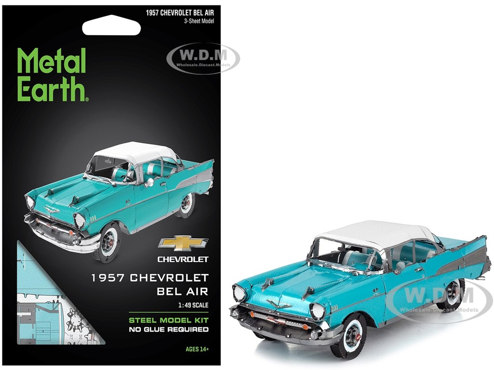 1957 CHEVROLET BEL AIR TURQUOISE STEEL MODEL KIT BY METAL EARTH ME1010