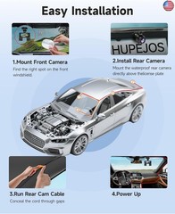 360° Dash Cam Front and Rear Inside, 4 Channel Dash Camera for Cars FHD