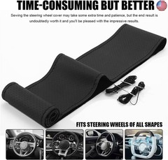 Genuine Leather Steering Wheel Cover, Stitch On Wrap for Steering Wheel up to