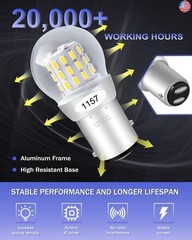 Alopee 2-Pack 1157 LED Bulb White 12V-15V DC BAY15D Bulb 39SMD 3014 Chip