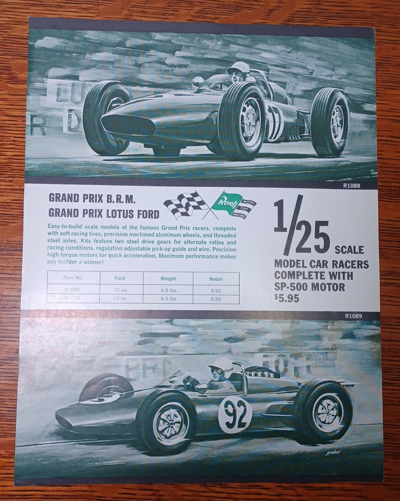 Revell Grand Prix B.R.M or Lotus Ford Dealer Order Sheet Original 1964 JRR24
