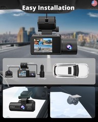 Dash Cam Front and Rear Inside, 3-Channel 2.5K FHD Dash Camera for Cars with 2″
