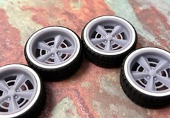 Resin 22 In. “Foose Saturn” Wheels, W/One In. Whitewalls,1/24 1/25 Scale