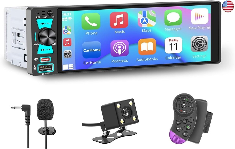 Single Din Car Radio, Touchscreen Car Stereo for Wireless and Wired Apple