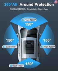 Dash Cam 4 Channel 360° Front Rear Inside DashCam, 4K Full HD Dashcam Car
