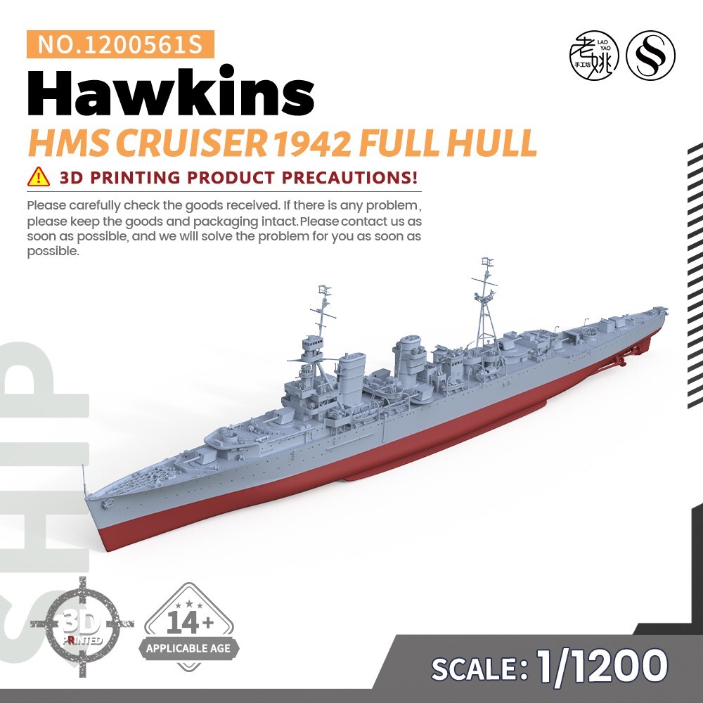 SSMODEL 561S 1/1200 Military Model Kit HMS Hawkins Cruiser 1942 Full Hull GAMES