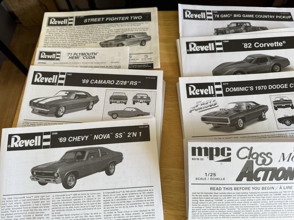 Revell Lot of 8 Instructions Sheets Model Kits