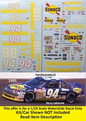 NASCAR DECAL #98 SUNOCO 1988 BUICK REGAL BRAD NOFFSINGER -1/24 POWERSLIDE