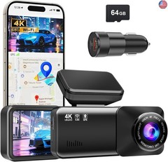 4K Dash Cam Front, Built-in 5.8G WiFi, Free 64GB Card & 48W A+C Car Charger