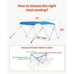 3 Bow Boat Bimini Tops, Durable Polyester Canopy with Aluminum Frame, Water-Resi