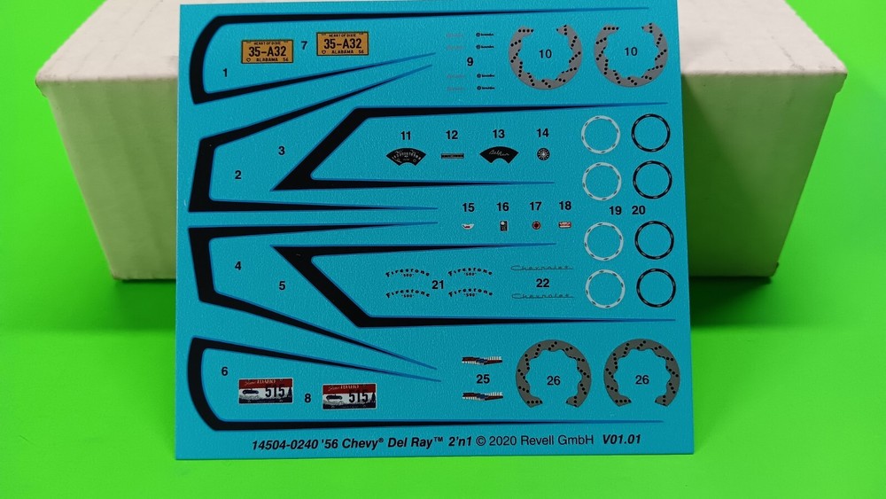 REVELL 1/25 ’56 1956 Chevy Del Ray Waterslide Decal Sheet Disc Brakes Emblems